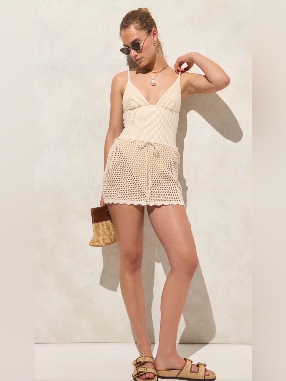 J. Crew Cream Ivory Crochet plunge one piece swimsuit sz 8 NEW